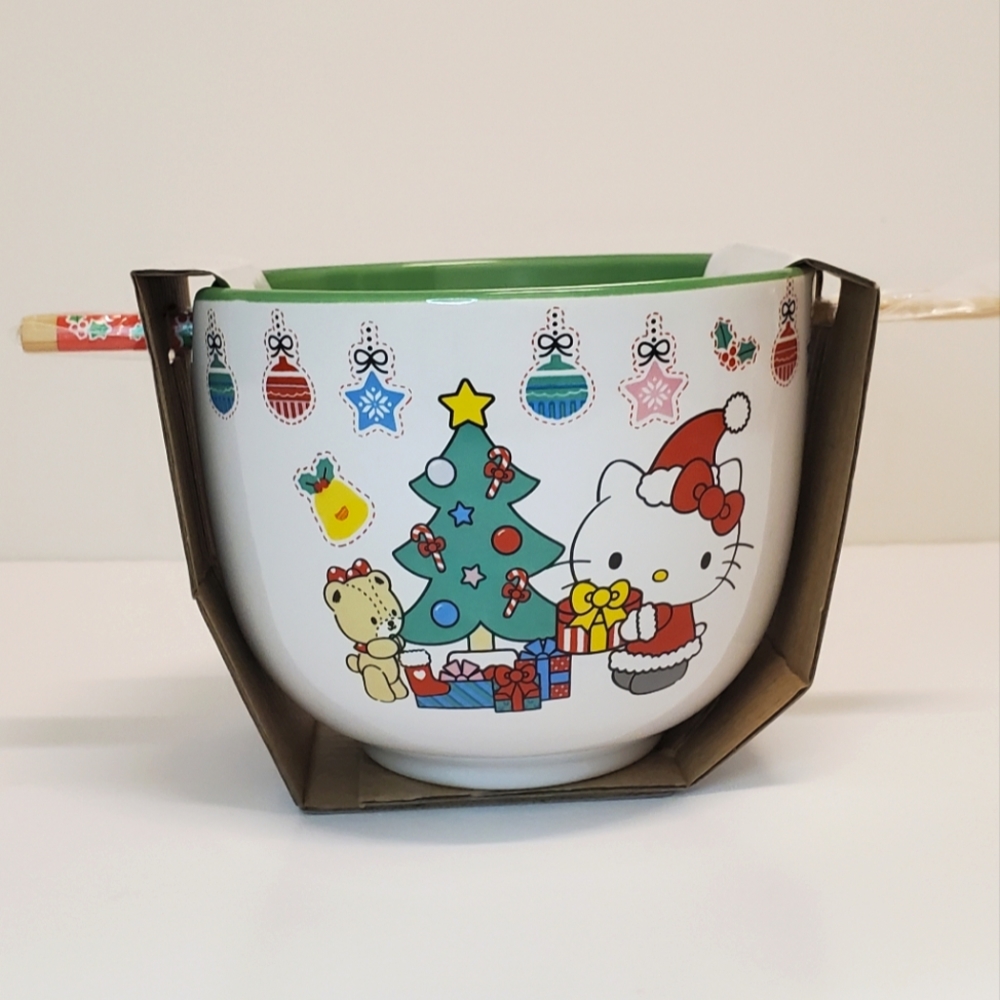 Hello Kitty Christmas Ramen Custom Bowl & Chopsticks🥢 NEW 20oz